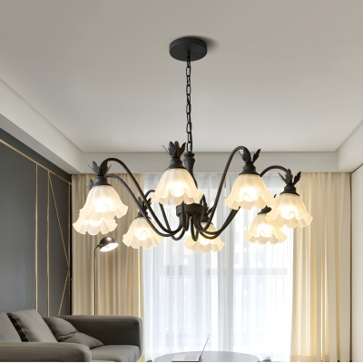 Contemporary Metal Adjustable Hanging Length Chandelier with Glass Lampshade