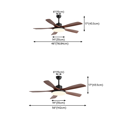 5-Blade Modern Ceiling Fan with Integrated LED Light and Remote Control