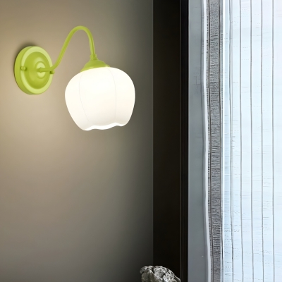 Modern Metal 1-Light Wall Light with Glass Lampshade for Bedroom