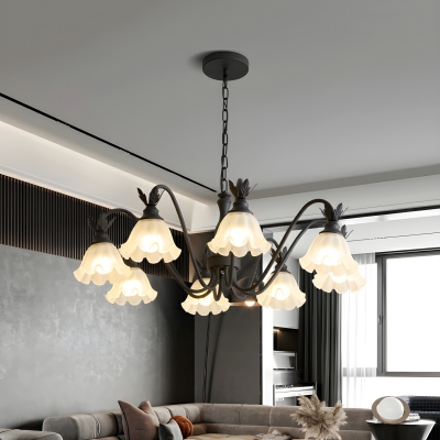Contemporary Metal Adjustable Hanging Length Chandelier with Glass Lampshade