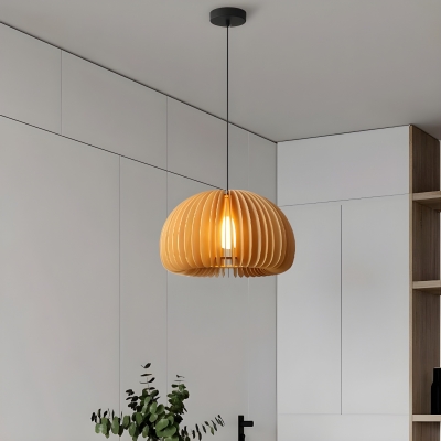 Modern Pumpkin Shape 1-Light Pendant Light with Adjustable Hanging Length