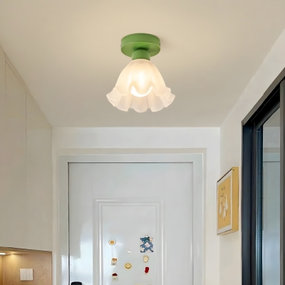 Contemporary Simple Metal Semi-flushmount Ceiling Light with Glass Lampshade