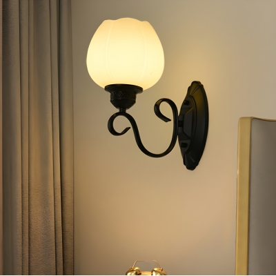 Modern Simple Metal 1-Light Wall Lamp with Glass Lampshade for Bedroom