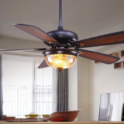 Modern Wood Ceiling Fan with Dimmable LED Light & Brown Finish