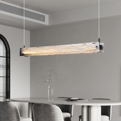 Contemporary Metal Island Light with Glass Lampshade & Integrated Led