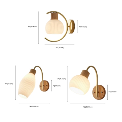 Scandinavian Wood Wall Sconce with Glass Lampshade for Bedroom