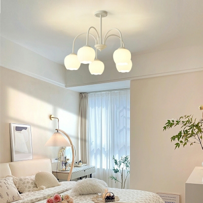 Modern Metal Downrod Chandelier with Glass Lampshade for Living Room