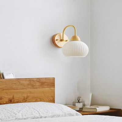 Scandinavian Wood Wall Light Fixture with Lampshade for Bedroom