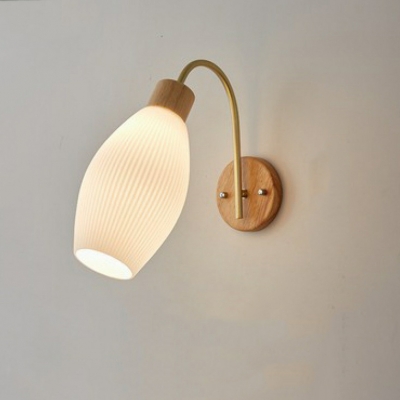 Scandinavian Wood Wall Sconce with Glass Lampshade for Bedroom