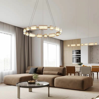 Contemporary Glass Lampshade Chandelier with Hanging Cord for Living Room