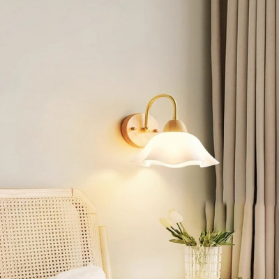 Scandinavian Wood Wall Light Fixture with Lampshade for Bedroom