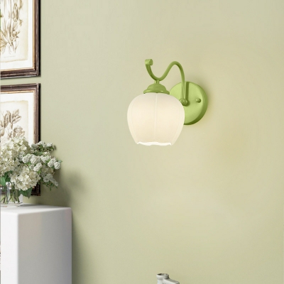 Contemporary Simple Metal Bedroom Wall Sconce with Glass Lampshade