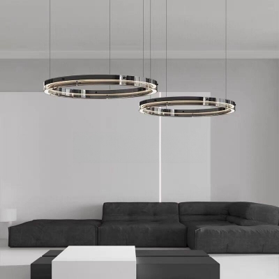 Contemporary Metal Chandelier with Glass Lampshade & Integrated Led