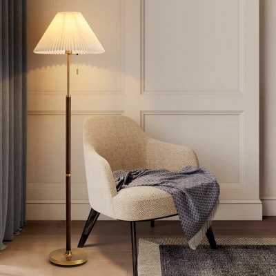 Contemporary Metal Pleated Shape Floor Lamp with Fabric Lampshade