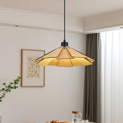Modern Adjustable Hanging Length Bedroom Pendant Light with Wood Shade