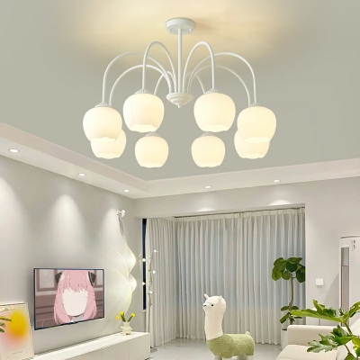 Modern Metal Downrod Chandelier with Glass Lampshade for Living Room