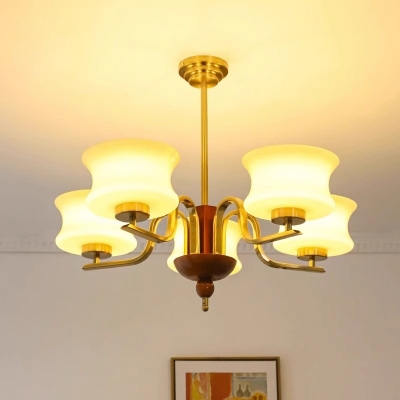 Modern Metal Downrods Chandelier with Glass Lampshade for Living Room