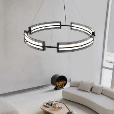 Modern Glass Lampshade Living Room Chandelier with Adjustable Hanging Length