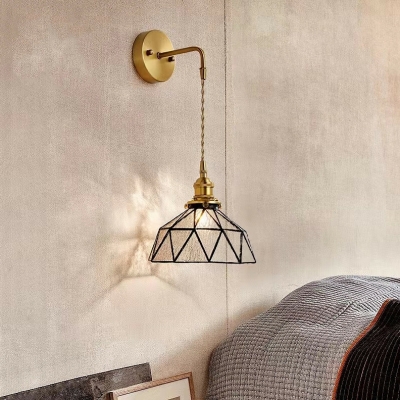 Scandinavian Retro Metal Wall Sconce with Glass Lampshade for Bedroom