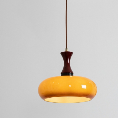 Contemporary Wood Dining Room Pendant Light with Glass Lampshade