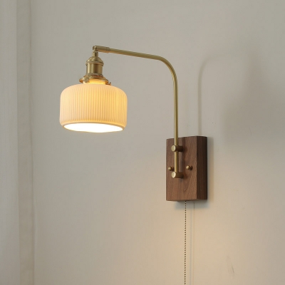 Modern Wood Wall Sconce with Ceramic Lampshade for Living Room
