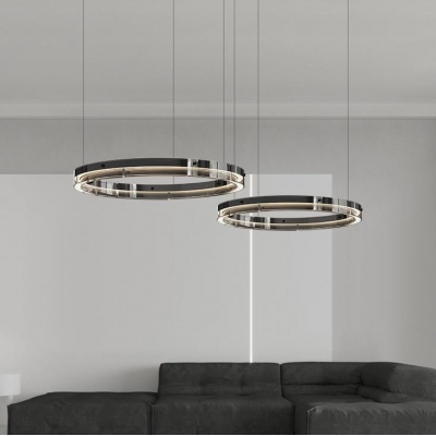 Contemporary Metal Chandelier with Glass Lampshade & Integrated Led
