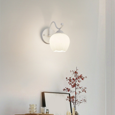 Contemporary Simple Metal Bedroom Wall Sconce with Glass Lampshade