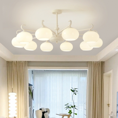 Modern Metal Down Lighting Chandelier with Glass Lampshade for Living Room