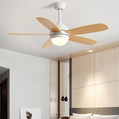 Modern Wood 5-Blade Ceiling Fan with Stepless Dimming Remote and Integrated LED Light