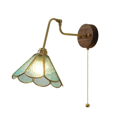 Simple Glass Shade Bedroom Wall Light Fixture with Pull Chain Switch