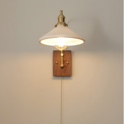 Modern Wood Wall Sconce with Ceramic Lampshade for Living Room
