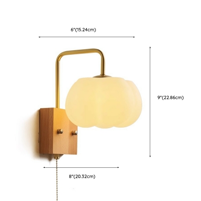 Contemporary Wood Pumpkin Wall Sconce with Acrylic Lampshade for Living Room