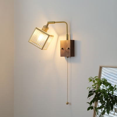 Modern Retro Pull Wall Lamp with Glass Lampshade for Bedroom