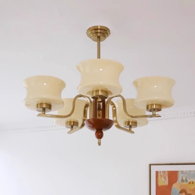 Modern Metal Downrods Chandelier with Glass Lampshade for Living Room