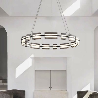 Contemporary Glass Lampshade Chandelier with Hanging Cord for Living Room
