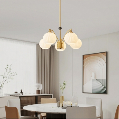 Modern Simple Pumpkin Living Room Chandelier with Glass Lampshade