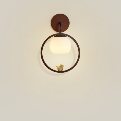 Modern Simple Wood Wall Light with Glass Lampshade for Bedroom