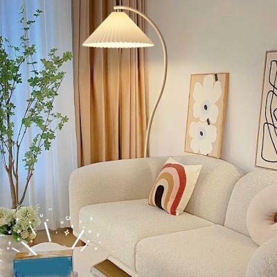 Modern Metal Standing Floor Lamp with Fabric Lampshade for Living Room