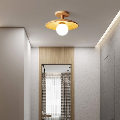 Scandinavian Simple Wood Semi-flushmout Ceiling Light for Bedroom