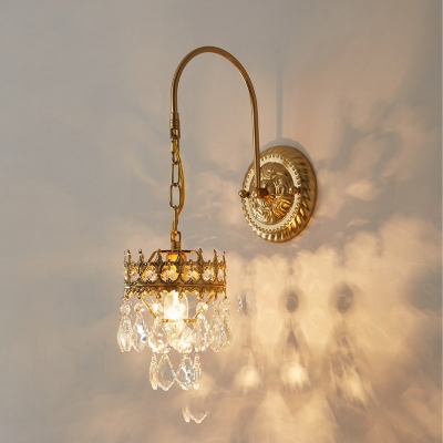 Metal Bedroom Wall Light Fixture with Crystal Lampshade in Coppery