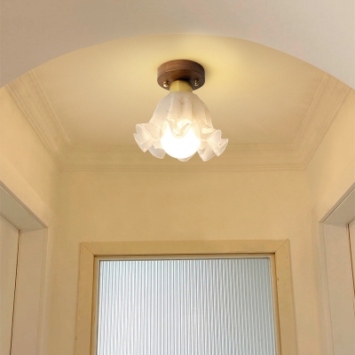 1 Light Trendy  Brass Semi Flush Mount Ceiling Fixture with Direct Wired Electric & Glass Shade for Hall