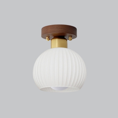 1 Light Modern Hall Brass  Semi Flush Ceiling Lighting with Direct Wired Electric & Glass Shade