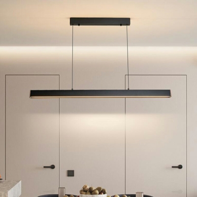 Modern Linear Dining Room Island Light Fixture with Integrated Led in Black
