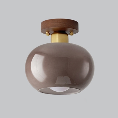 1 Light Modern Hall Brass  Semi Flush Ceiling Lighting with Direct Wired Electric & Glass Shade