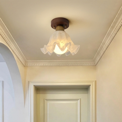1 Light Trendy  Brass Semi Flush Mount Ceiling Fixture with Direct Wired Electric & Glass Shade for Hall