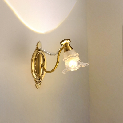 Modern Metal Bedroom Wall Light Fixture with Glass Lampshade in Gold