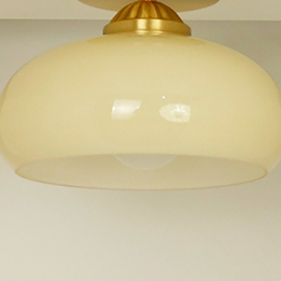 1 Light Art Deco  Vaulted  Semi Flush Mount Ceiling Light Fixture in Brass with Direct Wired Electric for Entryway
