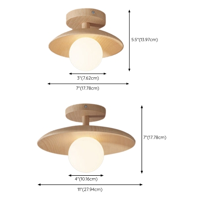 1 Light Direct Wired Electric Trendy  Wood Ceiling Lighting with Glass Shade for Hallway
