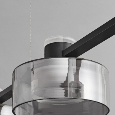 Modern Light Fixture Over Kitchen Table with Tube Transparent Shade and Metal Fixture