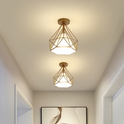 1 Light Metal Fixture Semi-Flush Mount Cone Ceiling Light with Enclosure for Residential Use
